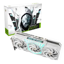 بطاقة الرسوميات GALAX GeForce RTX 5070 Ti إصدار HOF Gaming White - ذاكرة 16GB GDDR7، واجهة 256-بت، 3 منافذ DisplayPort 2.1b، منفذ HDMI 2.1b، تدعم DLSS 4، تشمل تاج HOF بإضاءة ARGB مغناطيسية