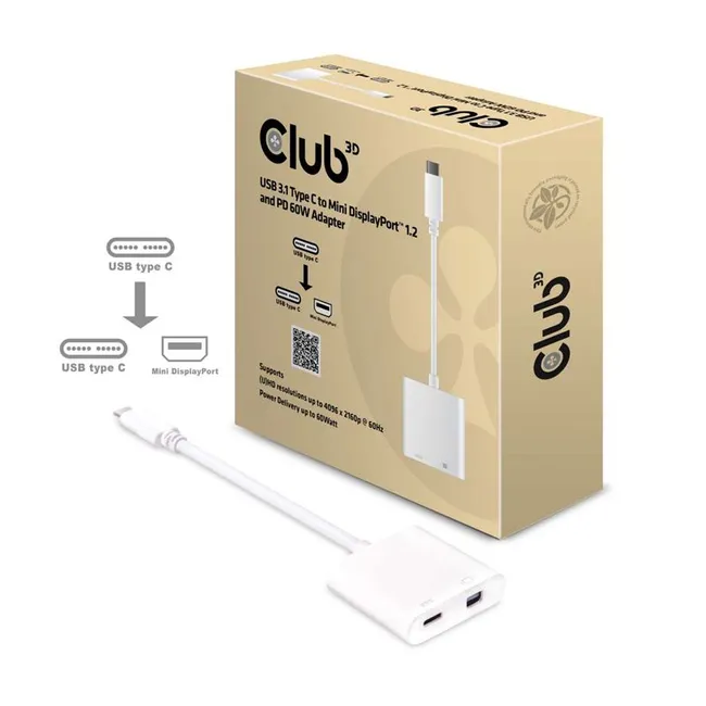 USB 3.1 Type C to Mini DisplayPort 1.2 and PD 60 W Adapter