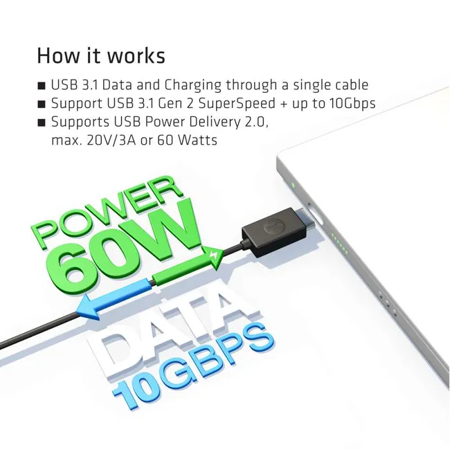 USB 3.1 Type-C to Type-A Cable 10Gbps PD 60W M/M 1m/3.28ft