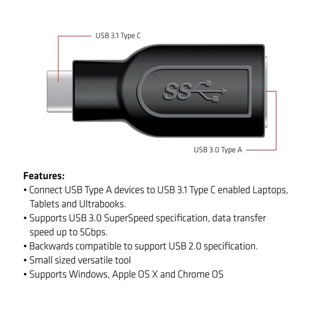 USB 3.1 Type C to USB 3.0 Type A Adapter