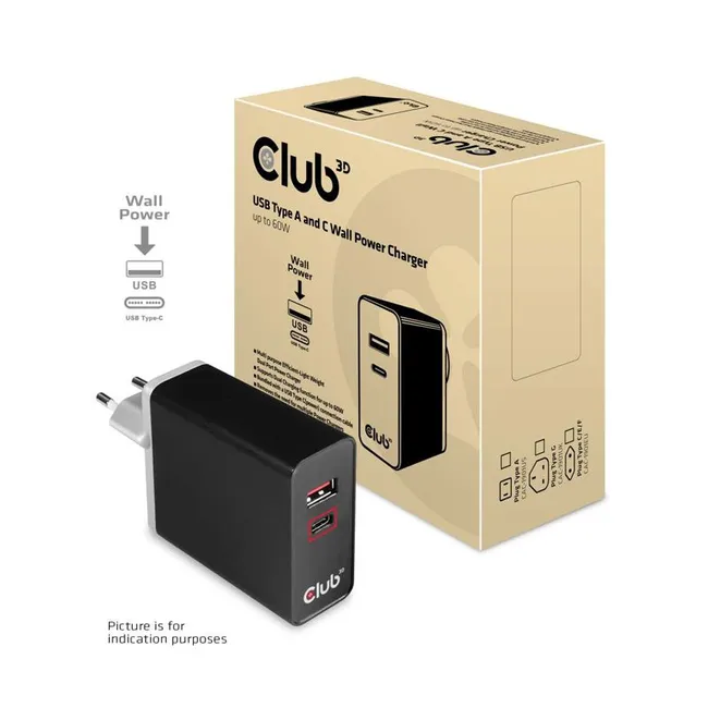 USB Type A and C Dual Power Charger up to 60W