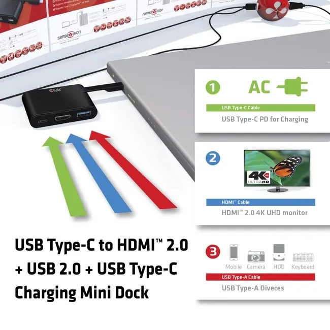 USB Type-C to HDMI™ 2.0 + USB 2.0 + USB Type-C Charging Mini Dock